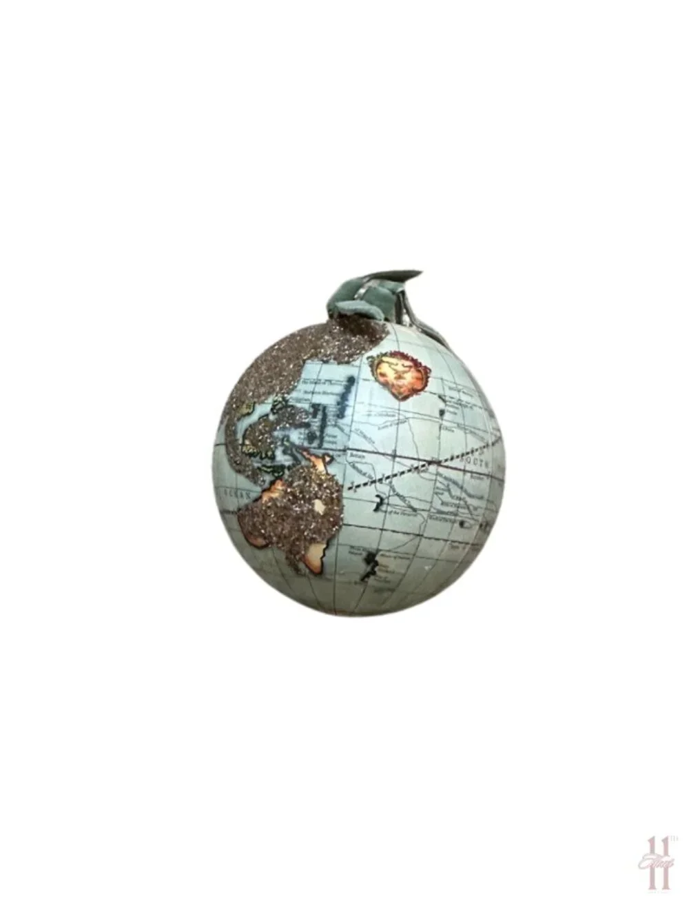 NEW Blue Globe Glittered Ornament